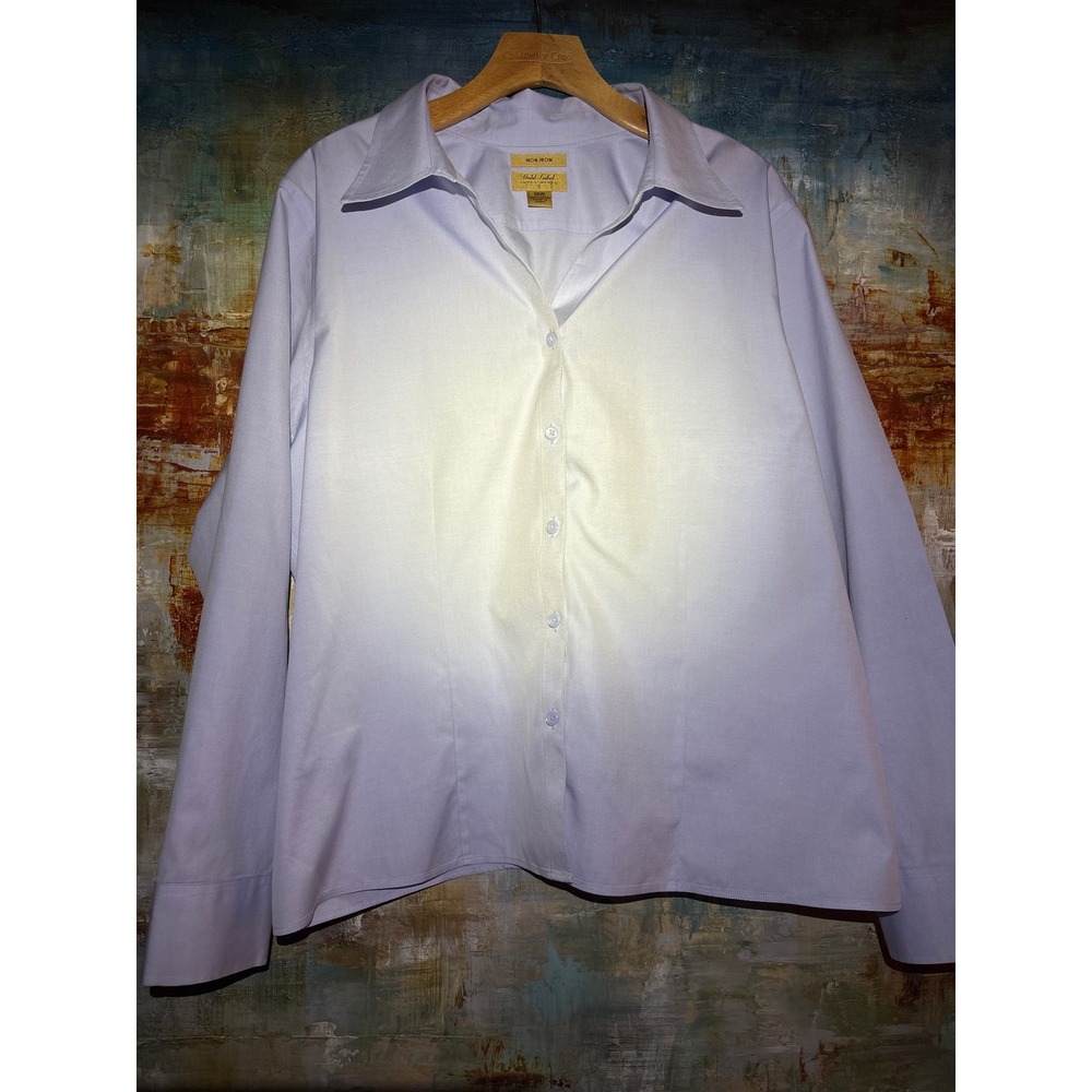 Gold Label Investments Womens 16W Non-Iron Button Down Shirt Light‎ Blue Cotton